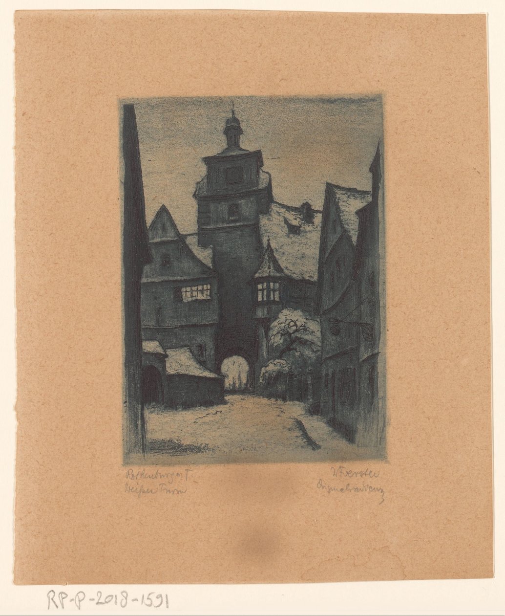 Utsikt over Weisserturm, i Rothenburg ob der Tauber Rothenburg o. T. Weisserturm (tittel på objekt) av Willi Foerster (signed by artist)