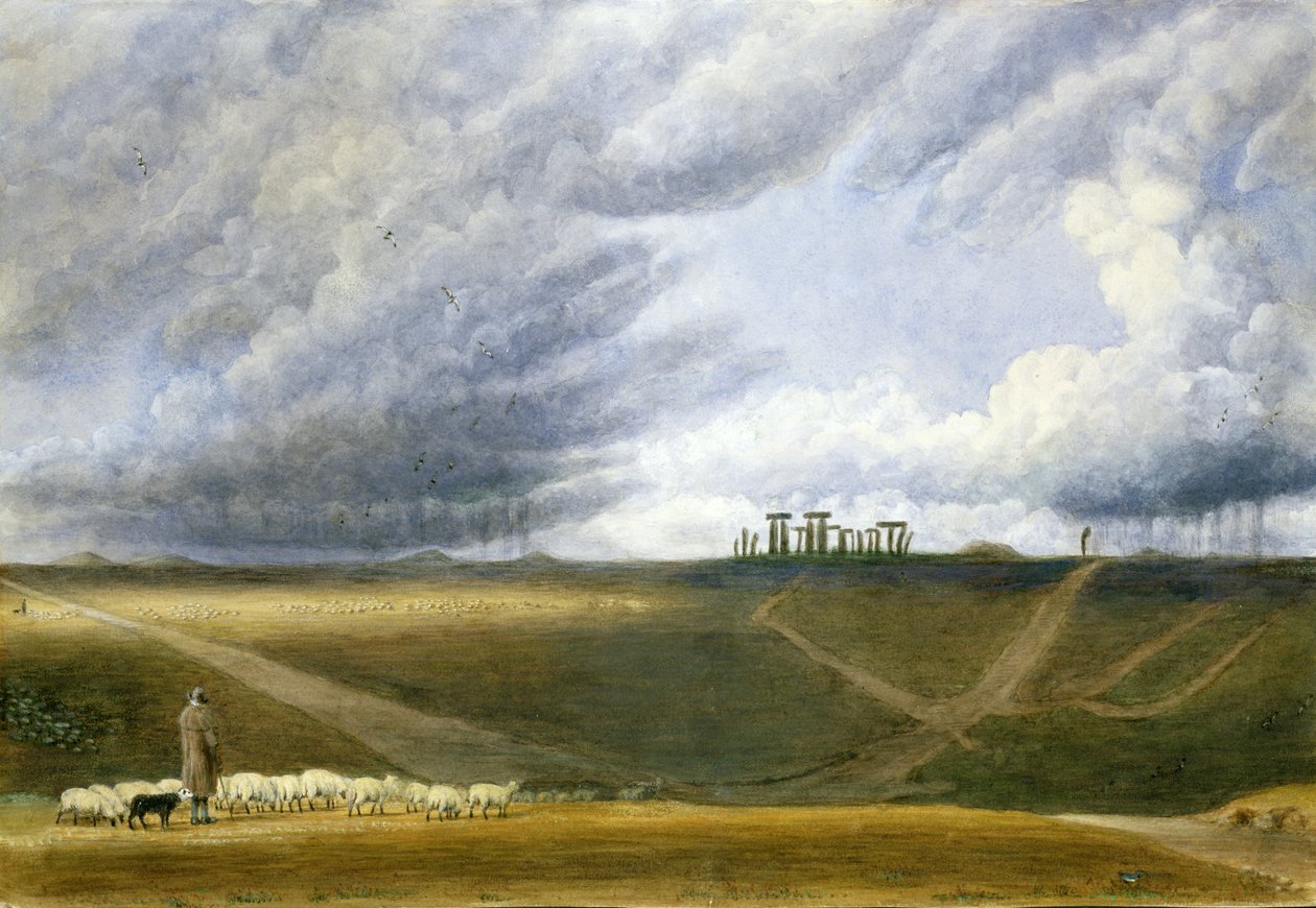 Sauer beiter ved Stonehenge (wc på papir) av Joseph Mallord William Turner
