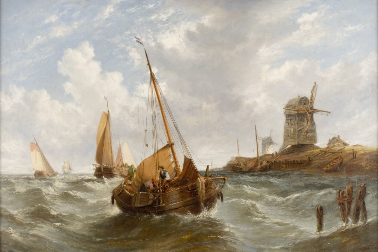 Havlandskap med båter av William Adolphus Knell