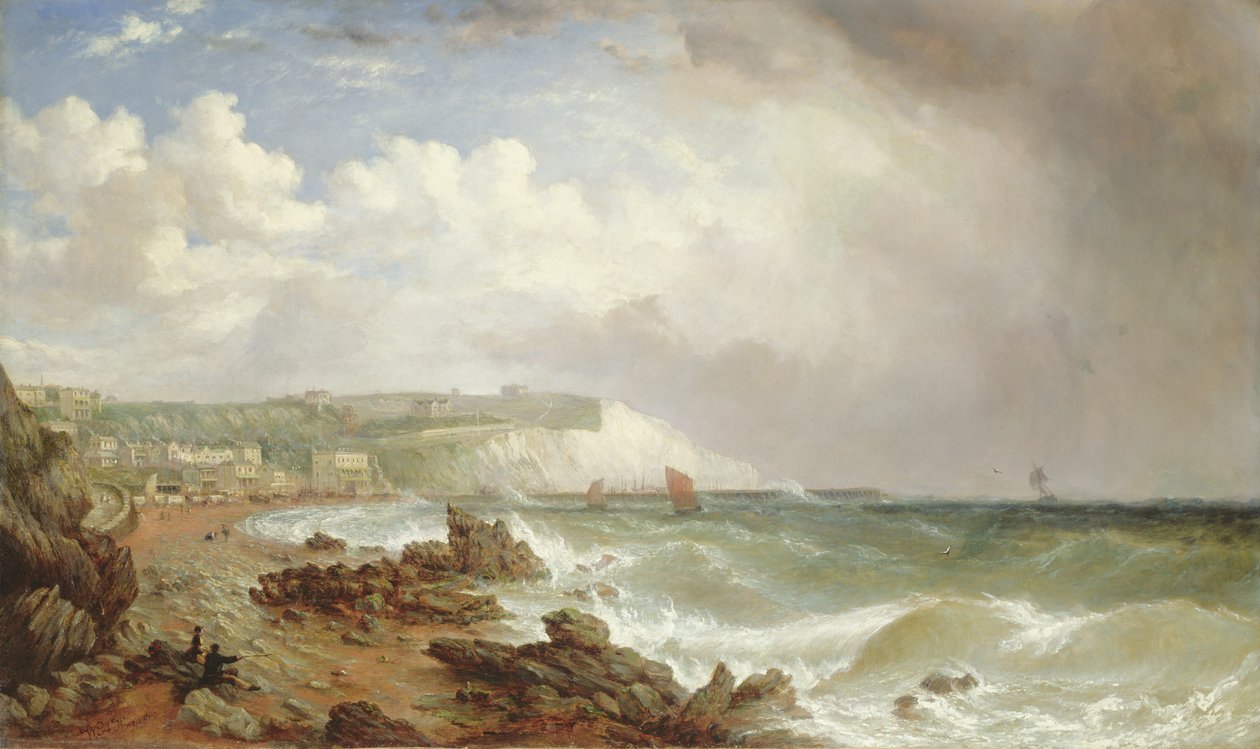 Ventnor, Isle of Wight, fra stranden, nærmer seg Squall av William Adolphus Knell