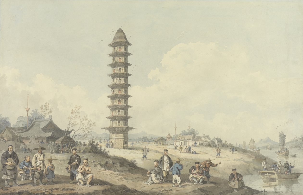Byen Lin Tsin, Shantung, med utsikt over Canal Grande (wc over grafitt på papir) av William Alexander