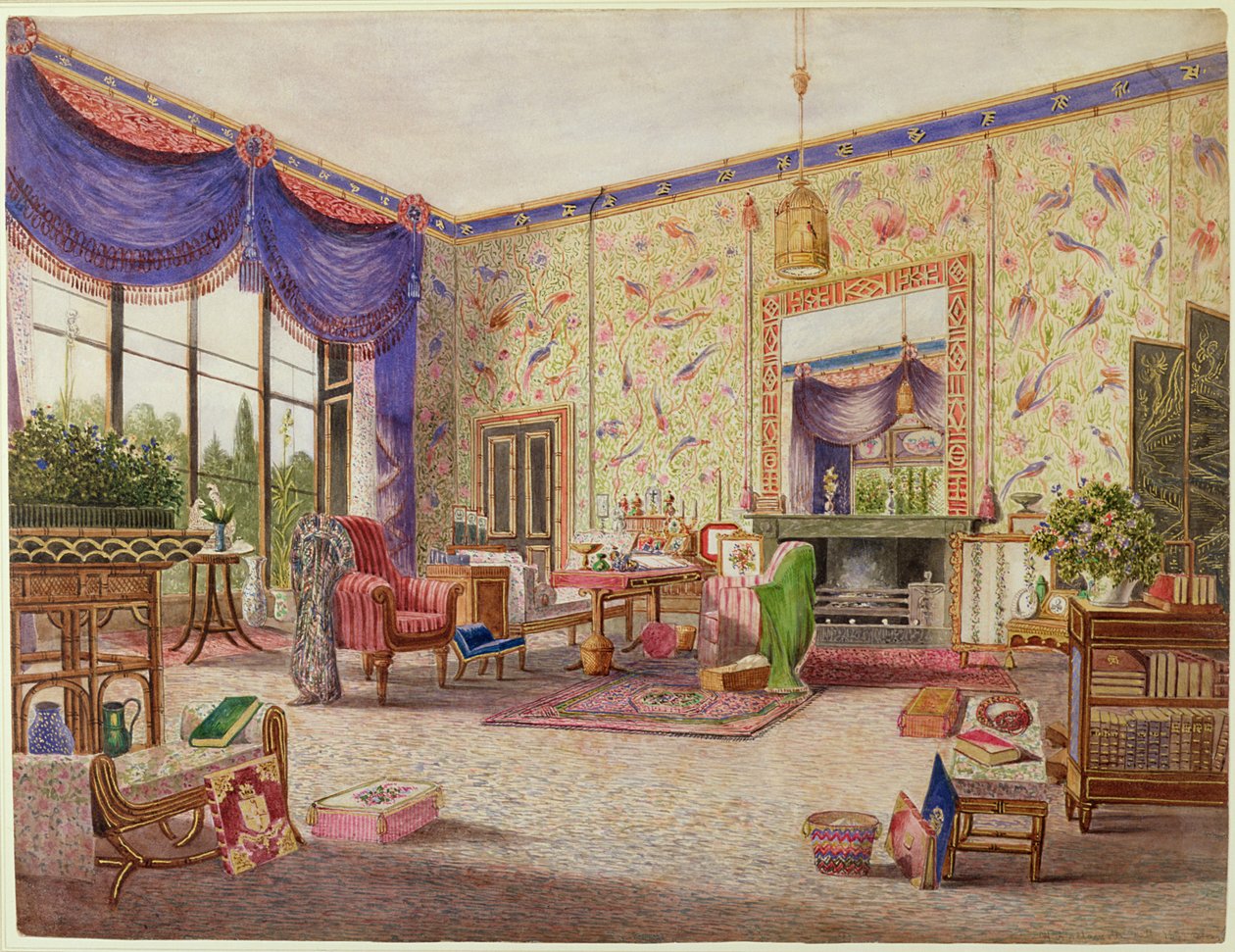 The Chinese Drawing Room, Middleton Park, Oxfordshire, 1839 (se også 43369) av William Alfred Delamotte