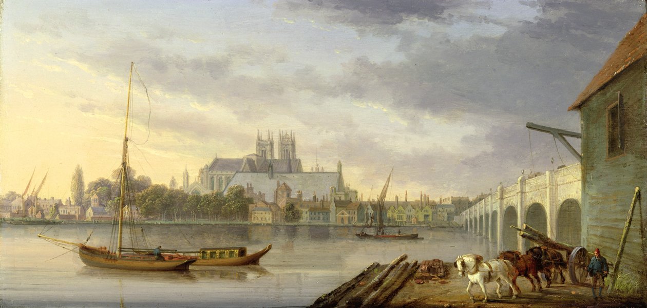 En utsikt over Westminster Bridge og Abbey fra South Side, 1818 av William Anderson