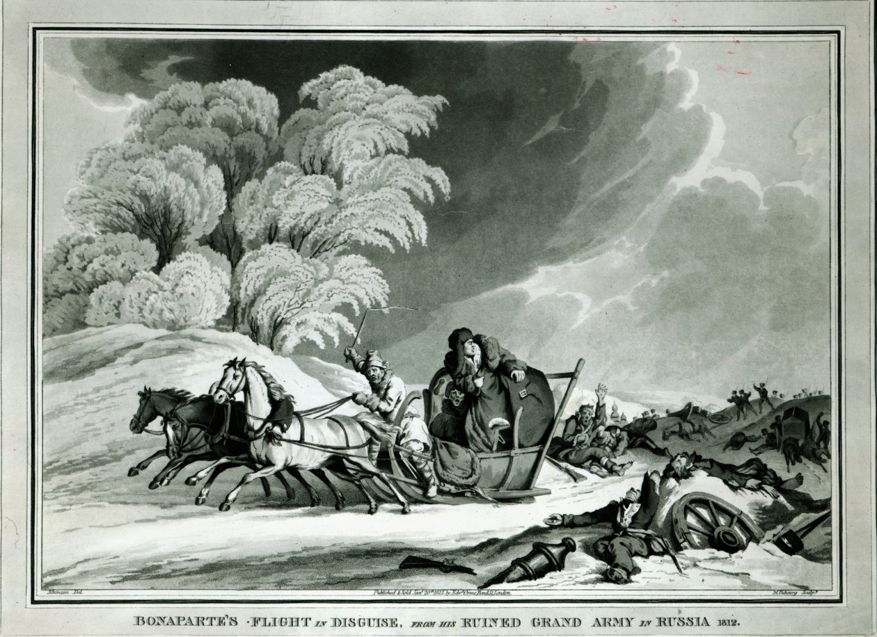 Napoleon i forkledning under retretten fra Russland i 1812 (akvatint) av William Atkinson