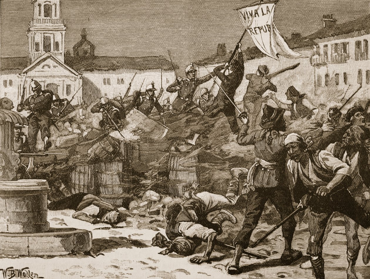 Street Fighting in Malaga, 1869, illustrasjon fra 
