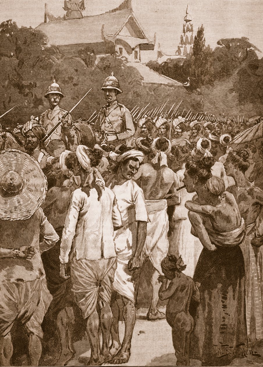 De britiske styrkene går inn i Mandalay, 1885, illustrasjon fra 