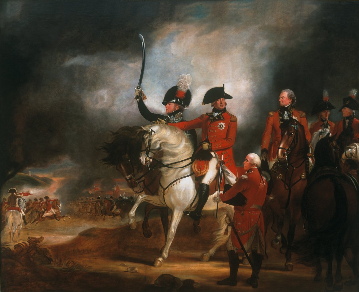 Kong George III (1738–1820) og prinsen av Wales (1762–1830) Gjennomgang av 3. regiment av dragonvaktene og de 10. lette dragoner, ca. 1797 av William Beechey