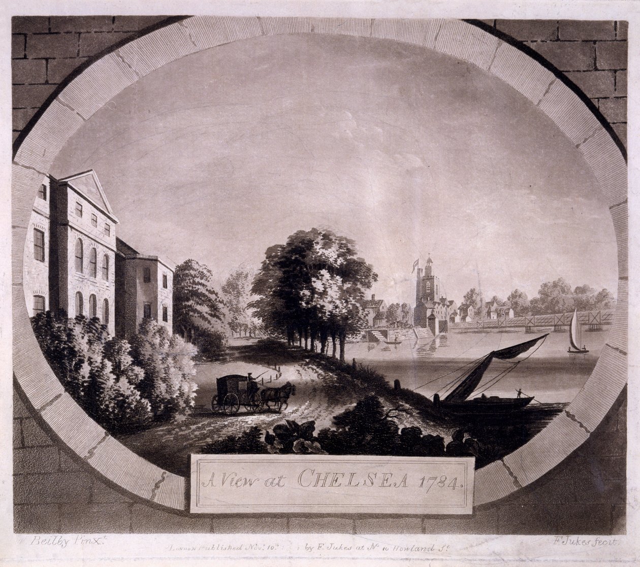 View at Chelsea, trykk laget av F. Jukes, 1784 (akvatintgravering) av William Beilby