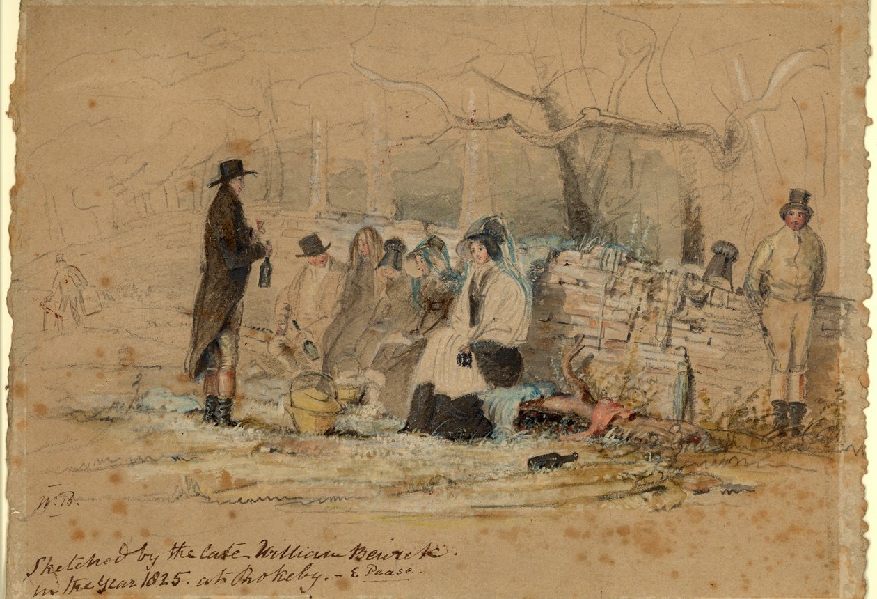 The Rokeby Picnic, 1825 (kroppsfarge, blyant og wc på papir) av William Bewick