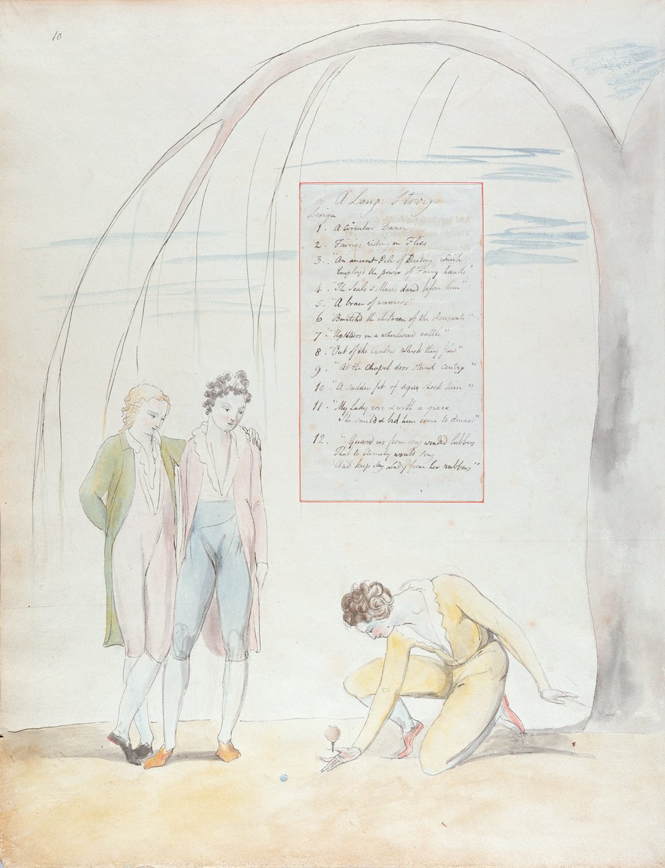 'A Long Story', design 22 for 'The Poems of Thomas Gray', 1797-98 (wc med penn og svart blekk) (se 285541 for recto) av William Blake