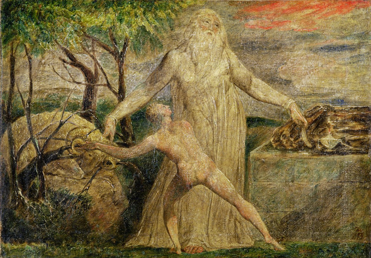 Abraham og Isaac, 1799-1800 (tempera, penn og blekk på lerret) av William Blake