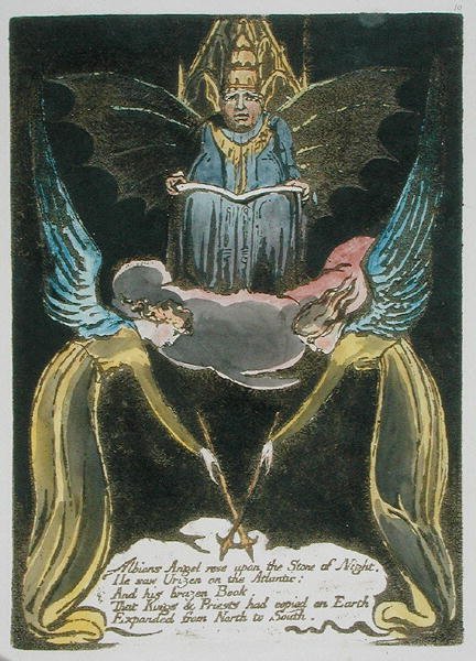 Albions Angel rose..., plate 12 fra Europa. A Prophecy, 1794 (relieffetsing med wc og olje på papir) av William Blake