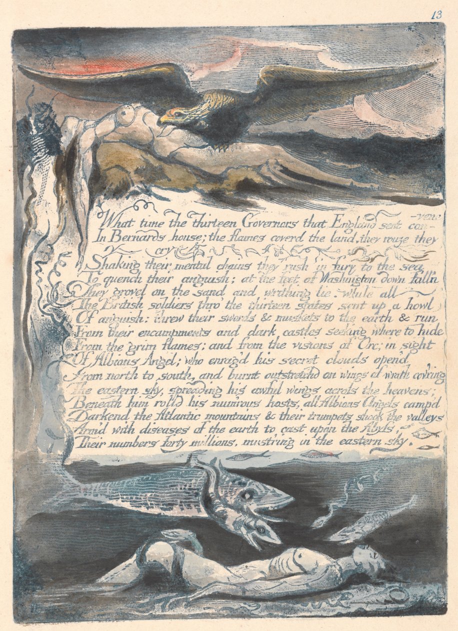 Amerika. En profeti, plate 15, på hvilken tid de tretten guvernørene .... av William Blake