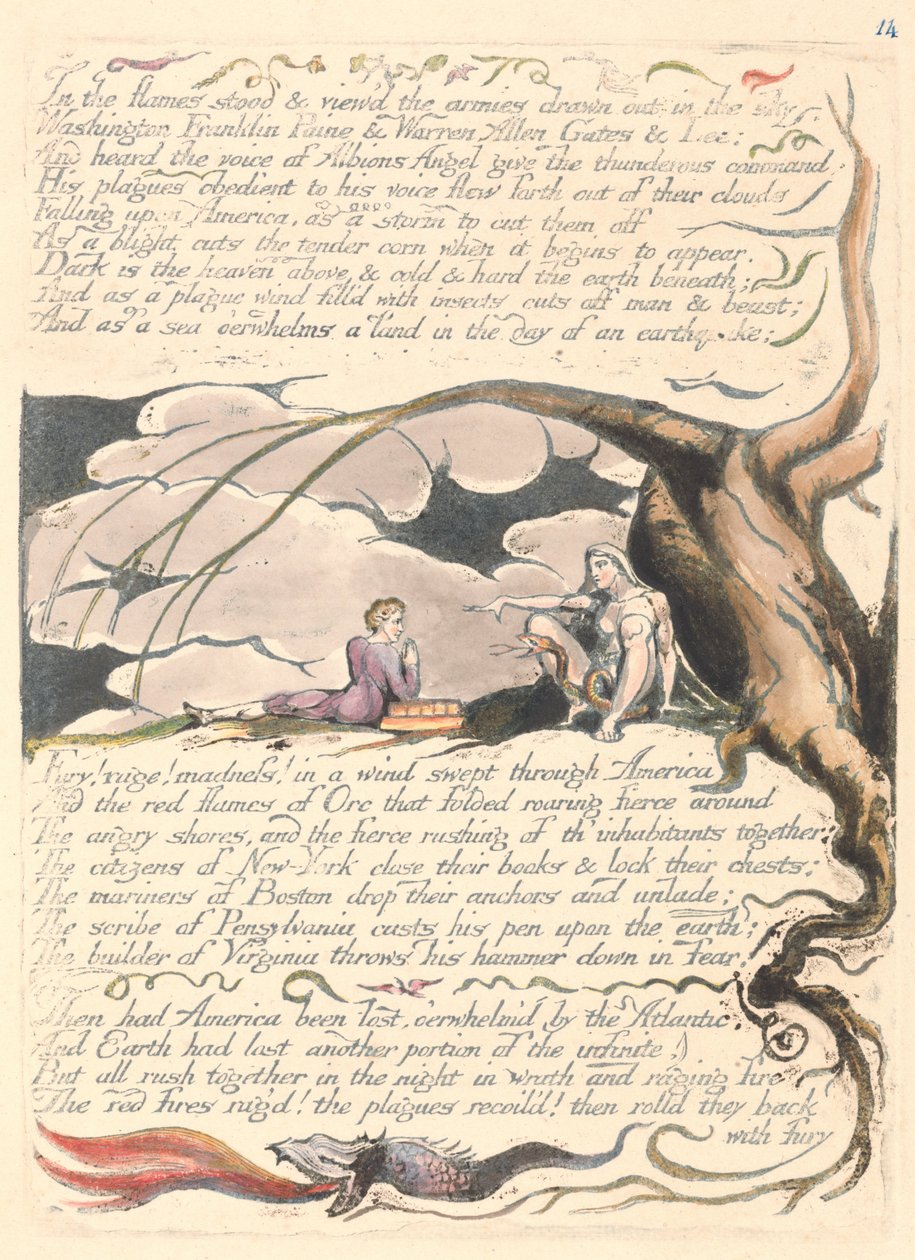 Amerika. En profeti, plate 16, i flammene stod .... av William Blake