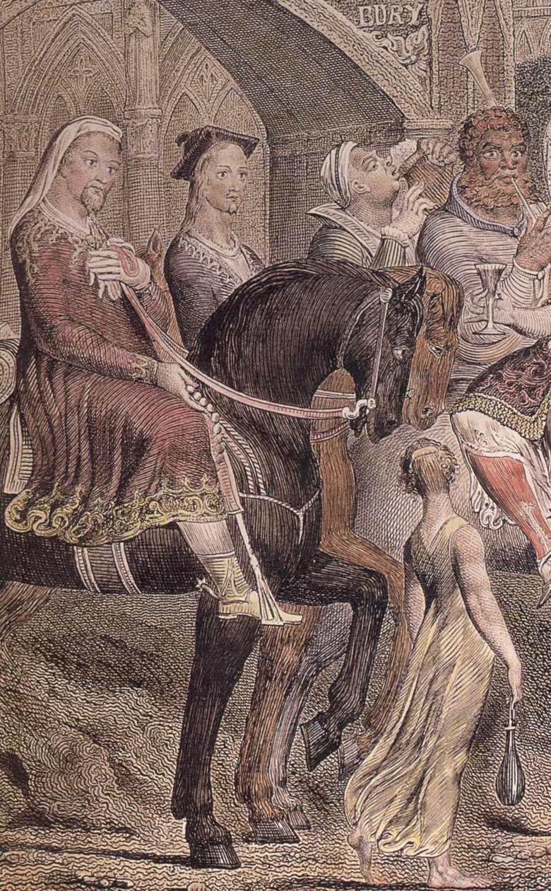 Blake-Cant-pilgrims-detalj-b1 Farget gravering, 2. stat (1810) av William Blake