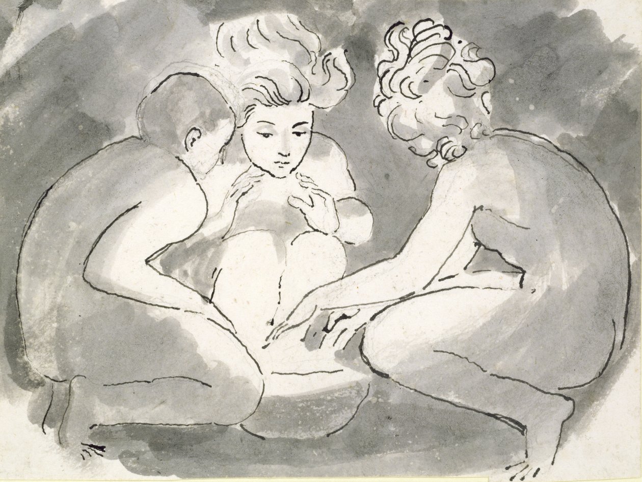 Barn rundt bålet (penn og blekk og vask på papir) av William Blake