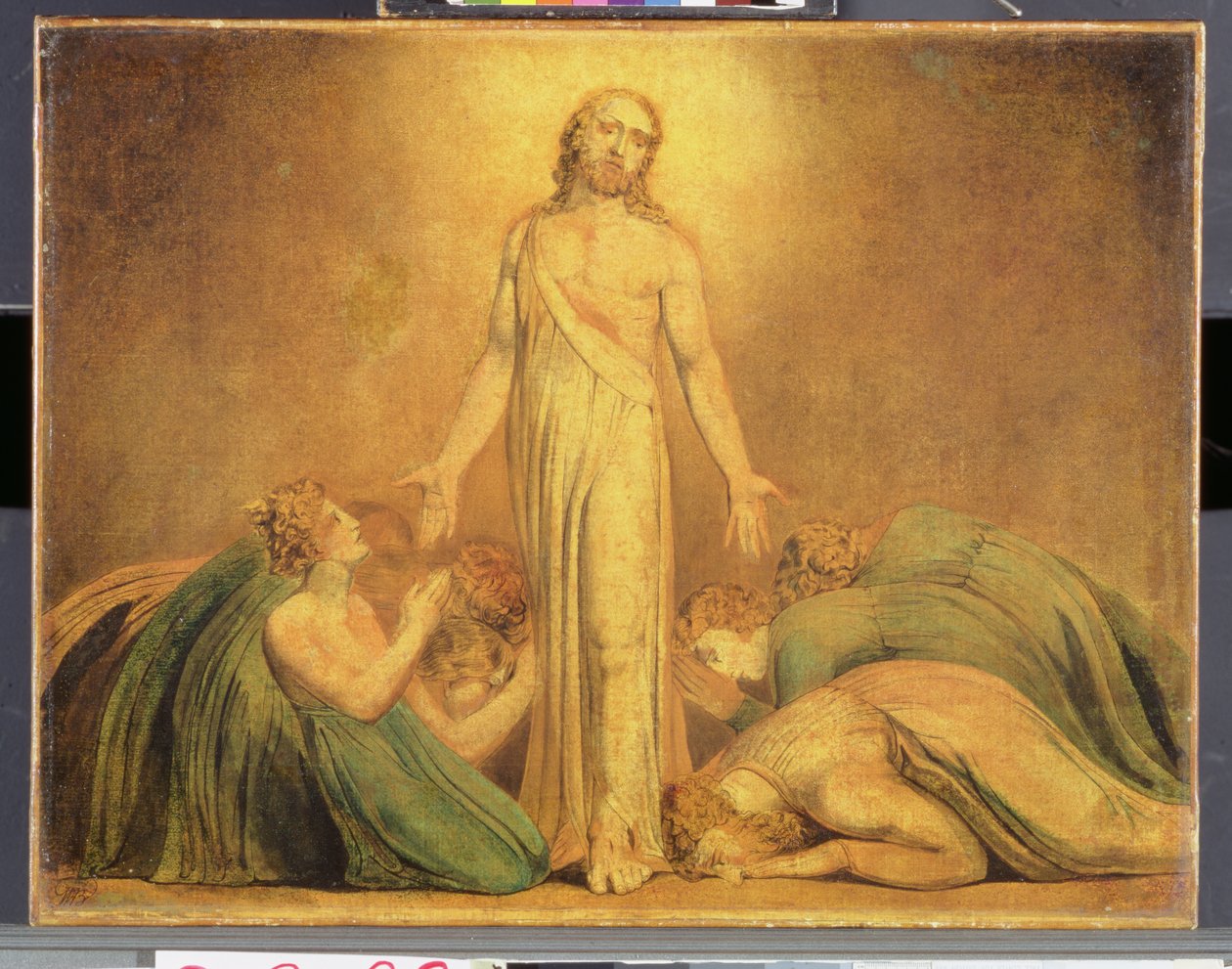 Kristus viser seg for apostlene etter oppstandelsen, 1795-1805 (fargetrykk med wc og penn og blekk på papir) av William Blake