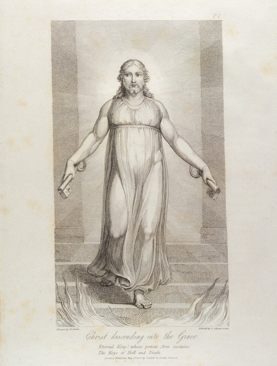 Kristus synker ned i graven, pl.3, illustrasjon fra 'The Grave, A Poem' av William Blake (1757-1827), gravert av Luigi Schiavonetti (1765-1810), 1808 av William Blake