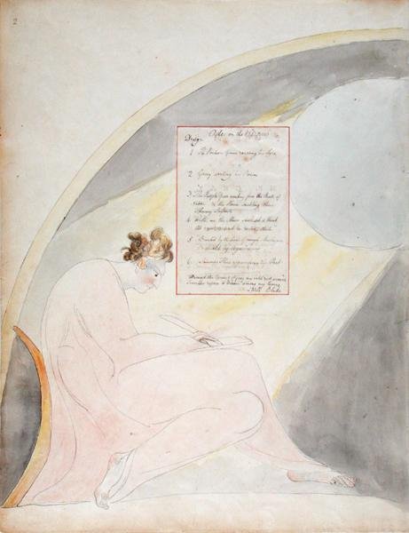 Innholdsside for Ode om våren, fra The Poems of Thomas Gray, utgitt i 1797-98 (wc med penn og svart blekk på papir) av William Blake