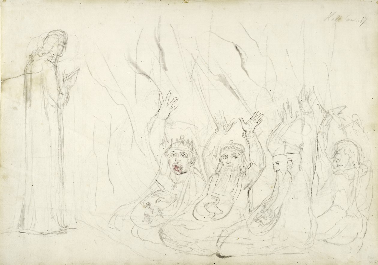 Dante and the Usurers, illustrasjon til den guddommelige komedie av Dante Alighieri, 1824-27 (blyant og vask på papir) av William Blake