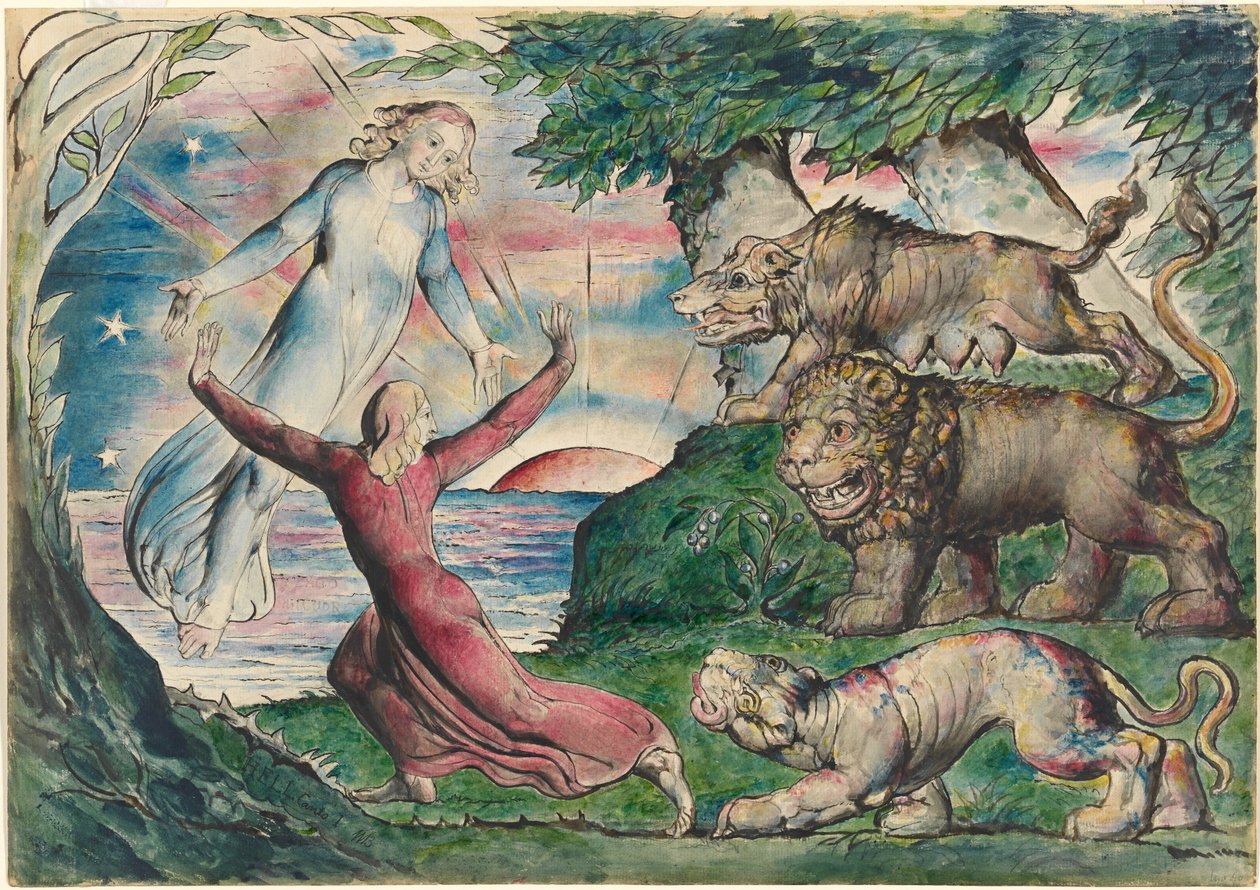 Dante løp fra de tre dyrene av William Blake