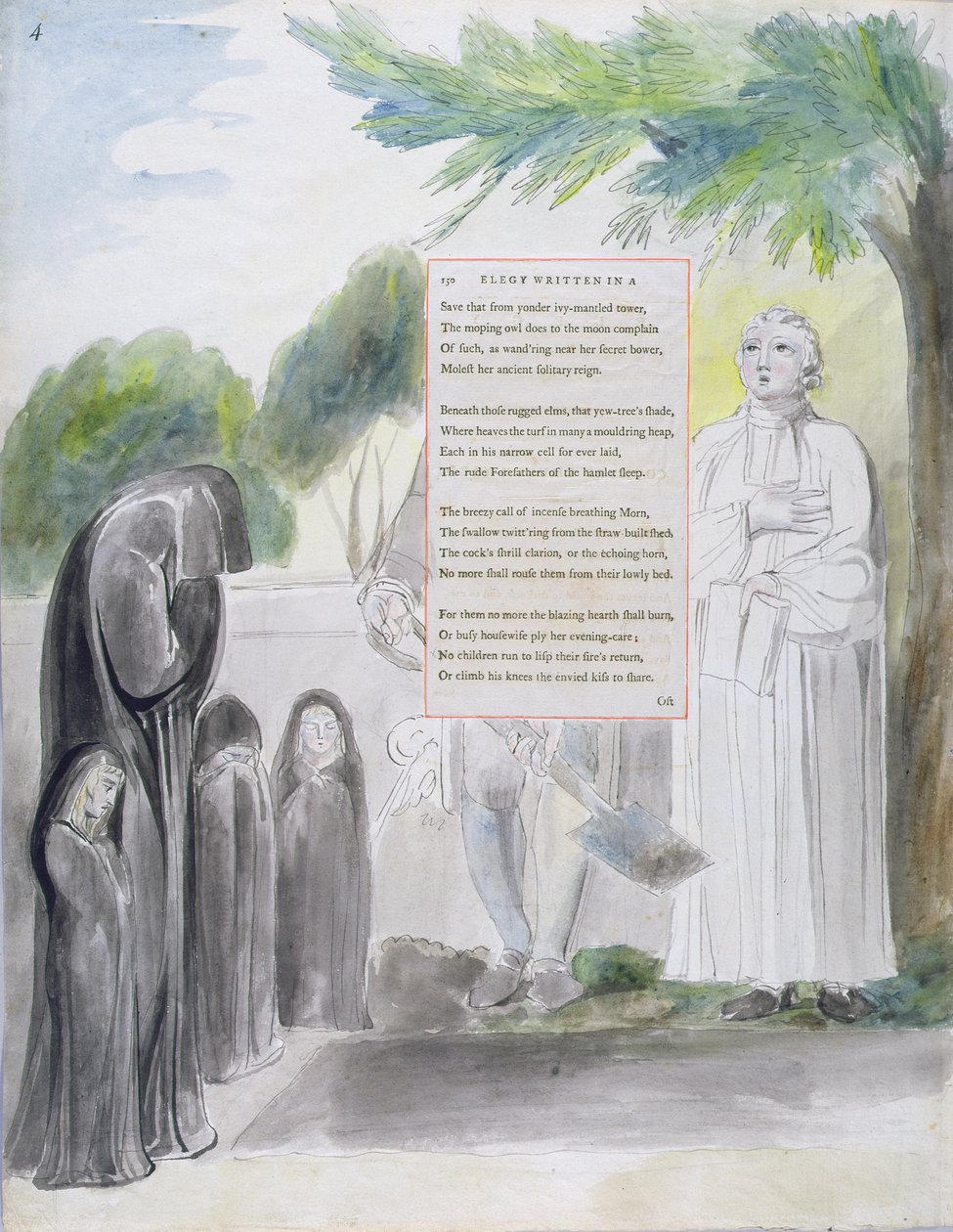 'Elegy written in a Country Church-Yard', design 108 fra 'The Poems of Thomas Gray', 1797-98 (wc med penn og blekk på papir) av William Blake
