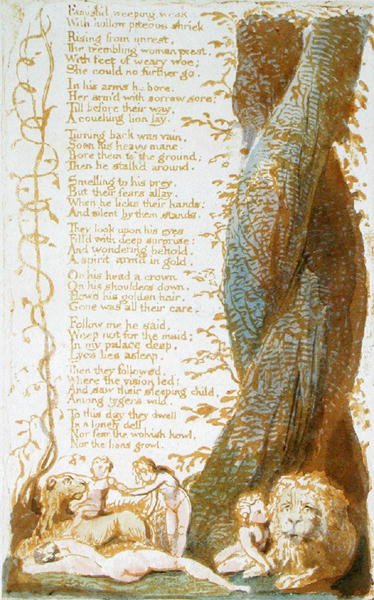 Famishd, Weeping, Weak..., plate 7 fra Songs of Innocence, 1789 (relieff etsing med wc på papir) av William Blake