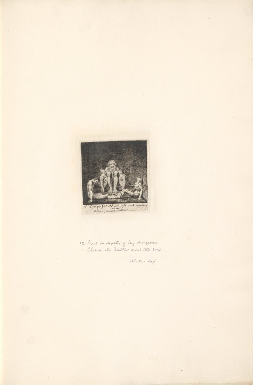 For kjønnene- Paradisets porter, plate 14, tar din Gud O prest en hevn som denne av William Blake