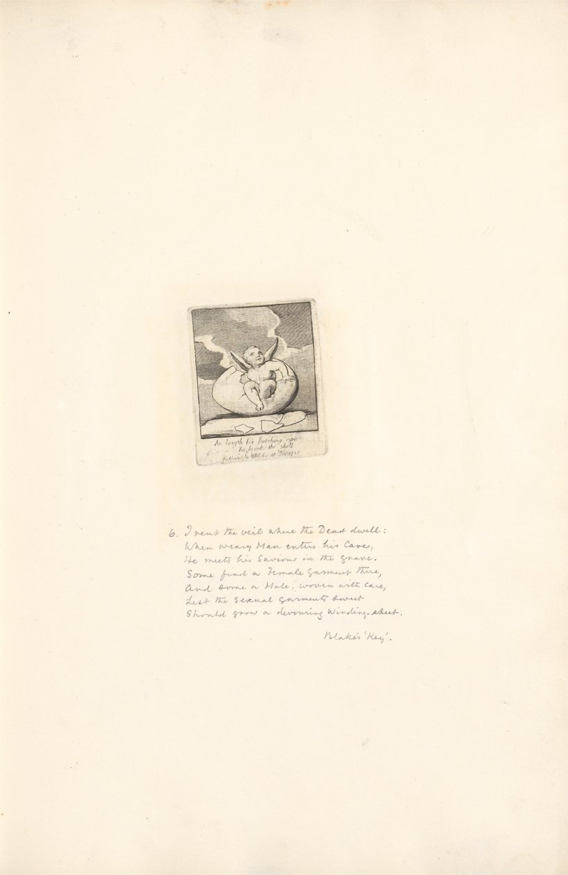 For kjønnene- Paradisets porter, plate 8, Lengst etter klekking av moden bryter han skallet av William Blake