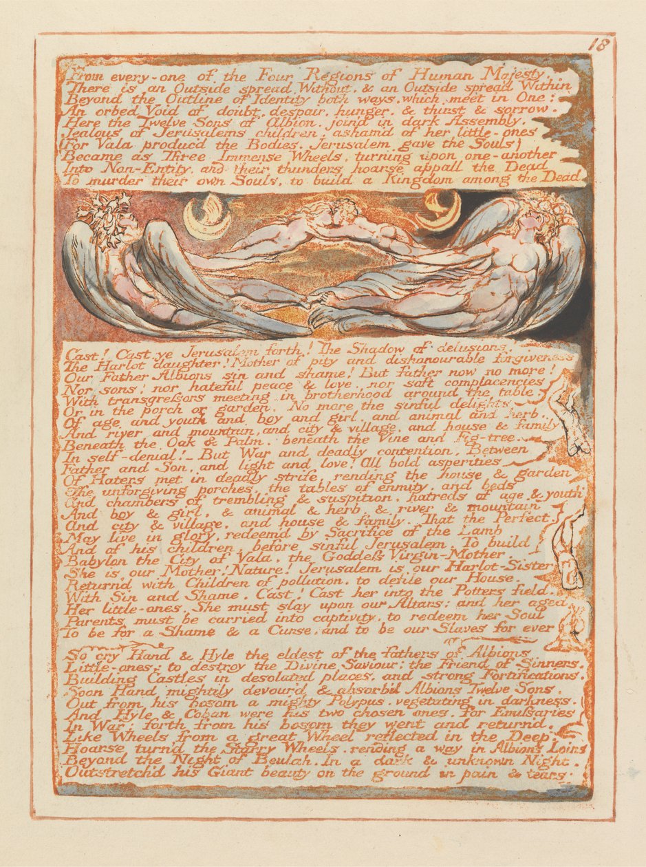 From Every One of the Four Regions..., plate 18 fra Jerusalem, 1804-20 (reliefradering med penn og wc på papir) av William Blake