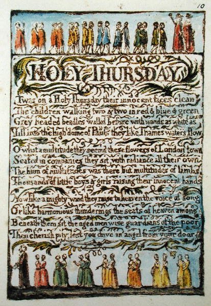 Holy Thursday, plate 10 (Bentley 19) fra Songs of Innocence and of Experience (Bentley Copy L) 1789-94 (relieff-etsing med penn og wc) av William Blake