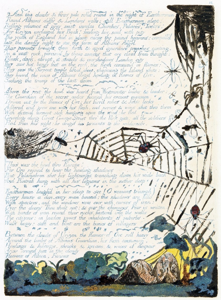 Illustrasjon fra 'Europe: a Prophecy', Lambeth, 1794 (blekk og wc på papir) av William Blake