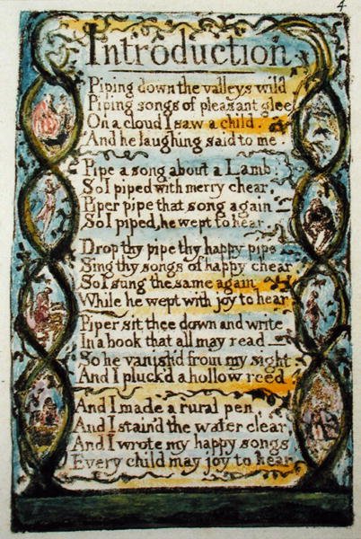 Introduksjon, plate 4 (Bentley 4) fra Songs of Innocence and of Experience (Bentley Copy L) 1789-94 (relieff-etsing med penn og wc) av William Blake