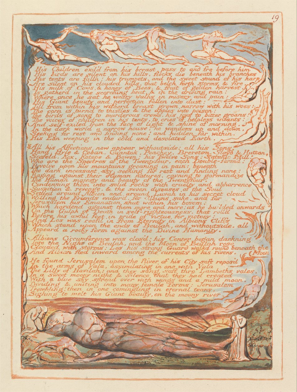 Jerusalem, tallerken 19, Hans barn forvist fra brystet hans .... av William Blake