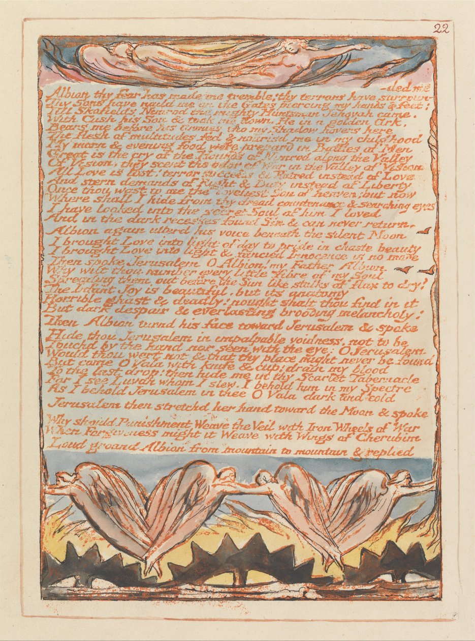 Jerusalem, tallerken 22, Albion din frykt har fått meg til å skjelve .... av William Blake