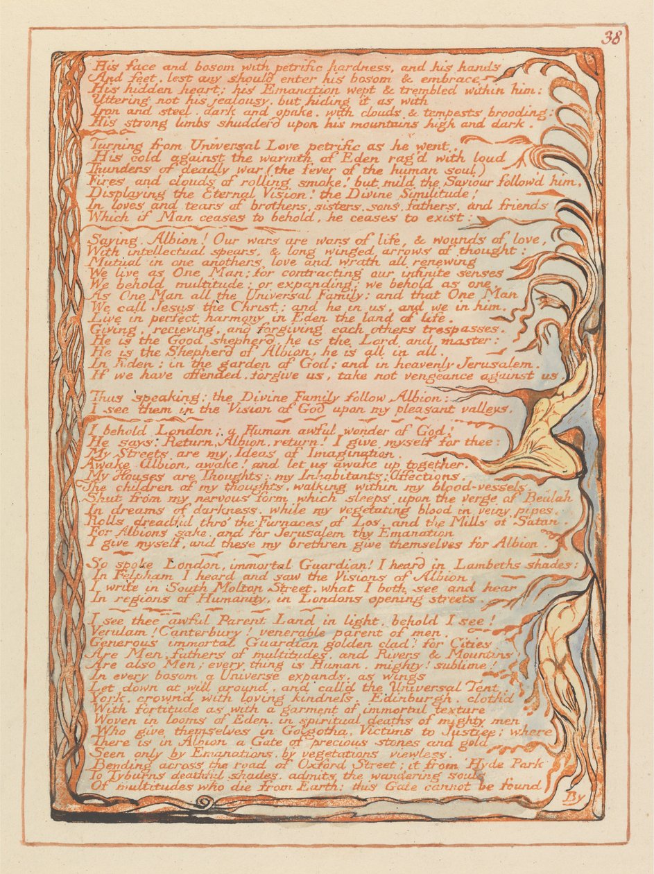 Jerusalem, tallerken 38, ansiktet og brystet hans .... av William Blake