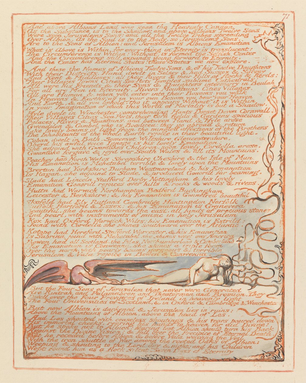 Jerusalem, plate 71, og over Albions Land .... av William Blake