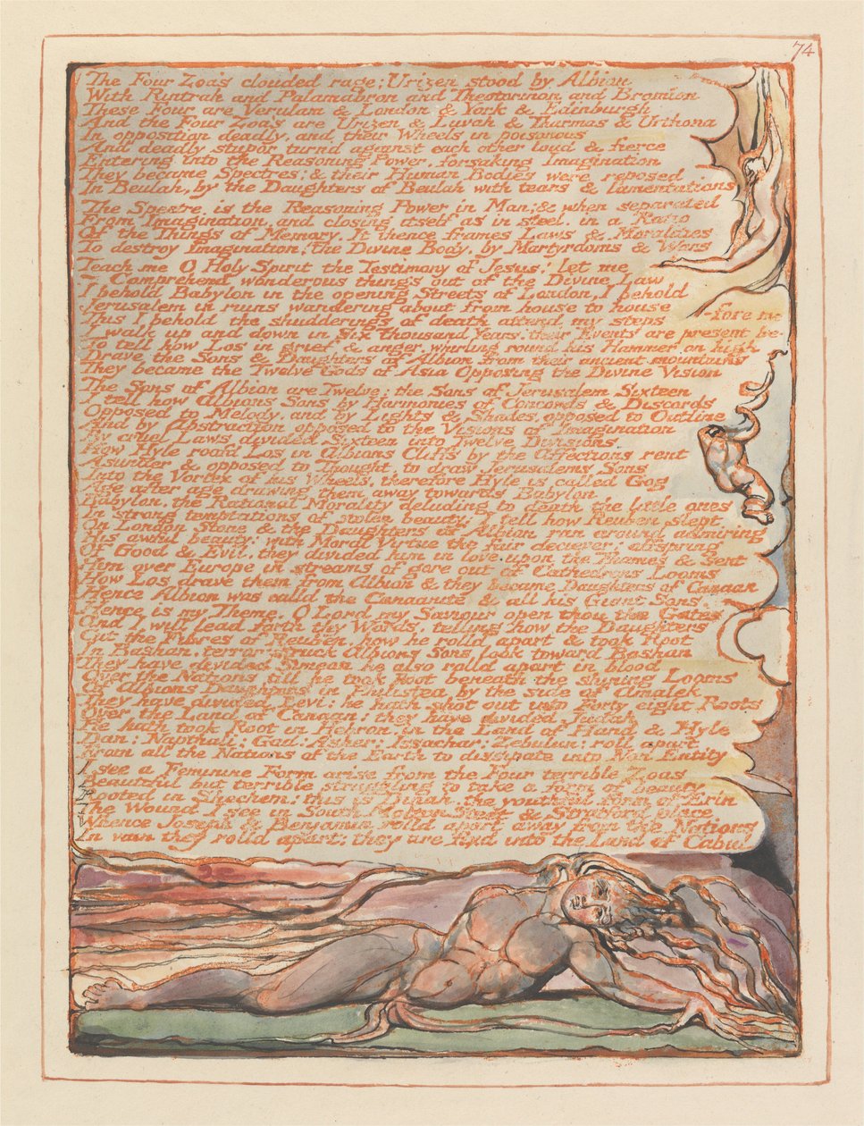 Jerusalem, plate 74, The Four Zoas overskyet raseri .... av William Blake