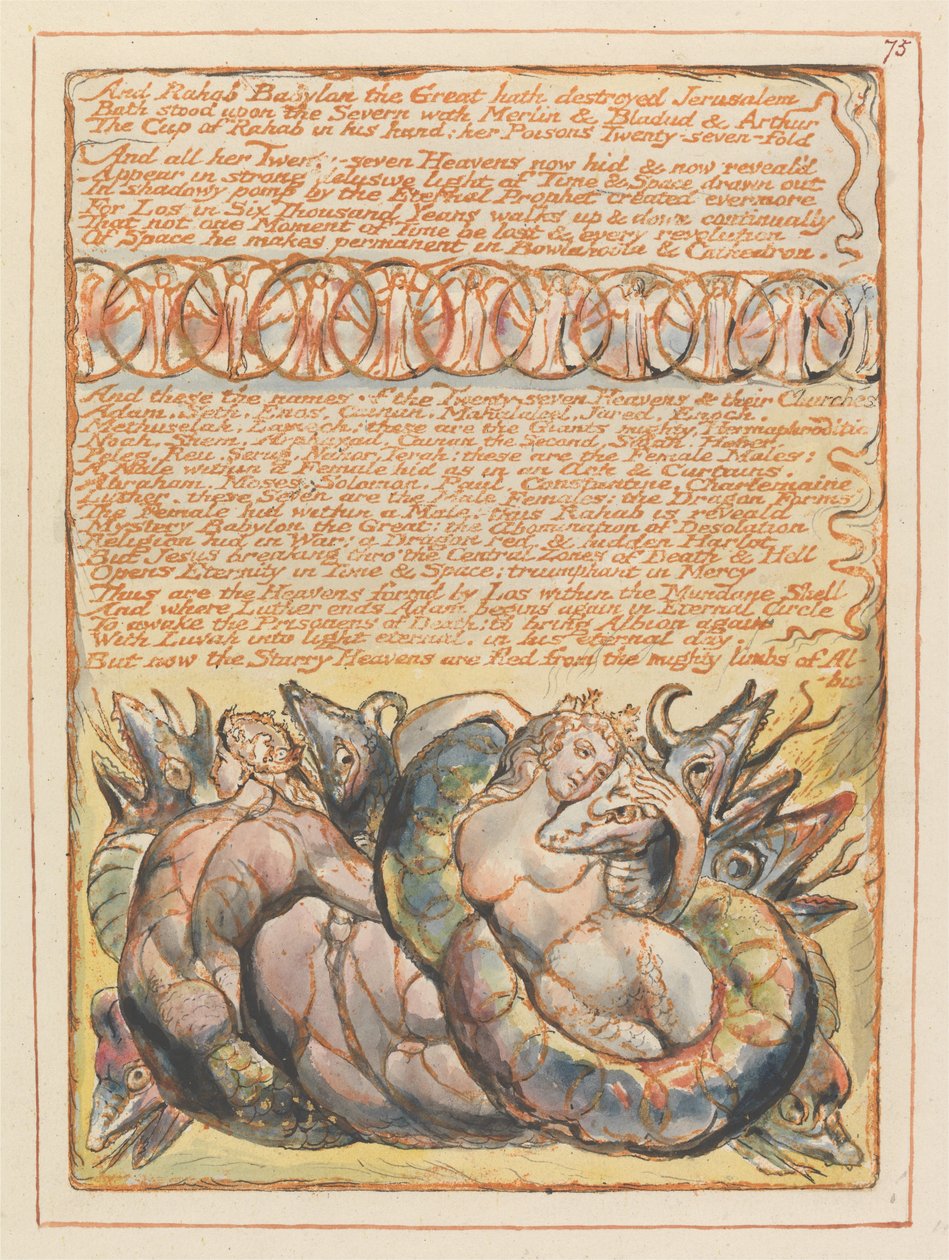 Jerusalem, tallerken 75, og Rahab Babylon den store .... av William Blake
