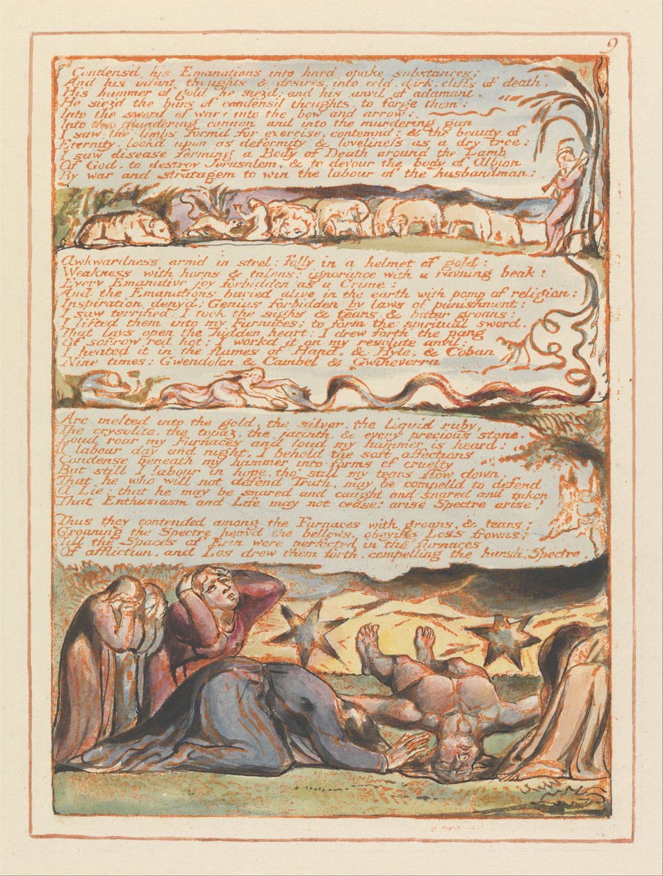 Jerusalem, plate 9, kondenserte hans emanasjoner .... av William Blake
