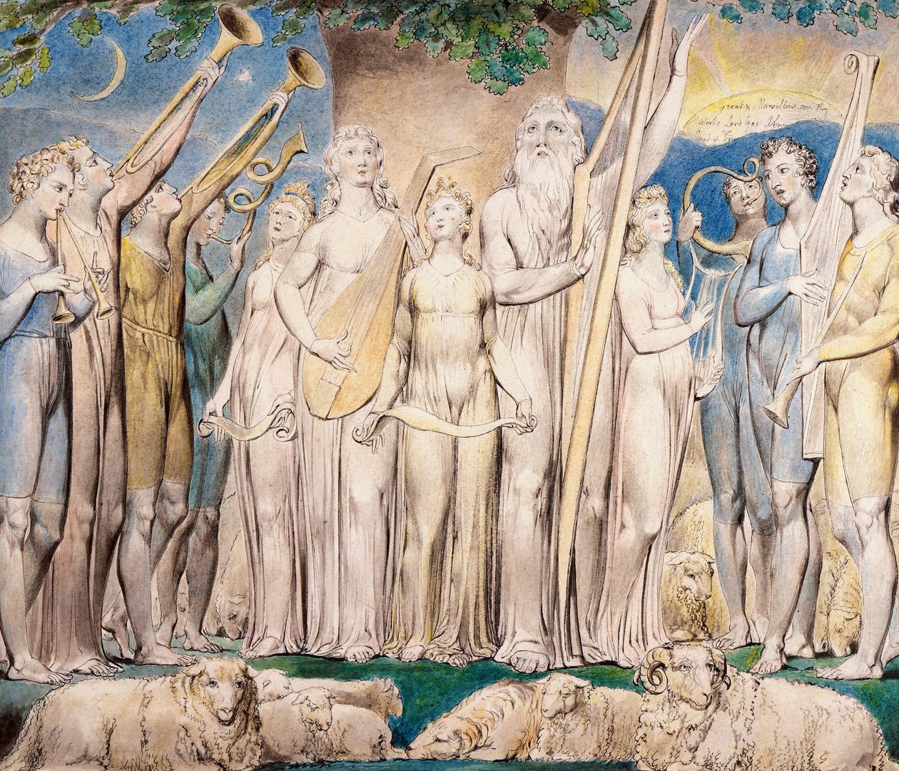 Job og hans familie gjenopprettet til velstand av William Blake