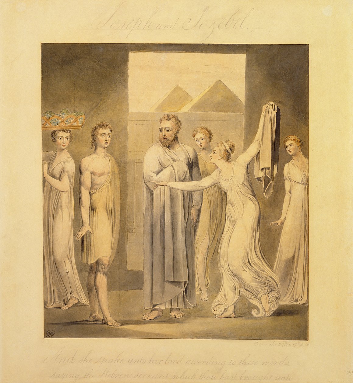 Josef og Potifars kone, 1803-05 (penn og blekk og wc på papir) av William Blake