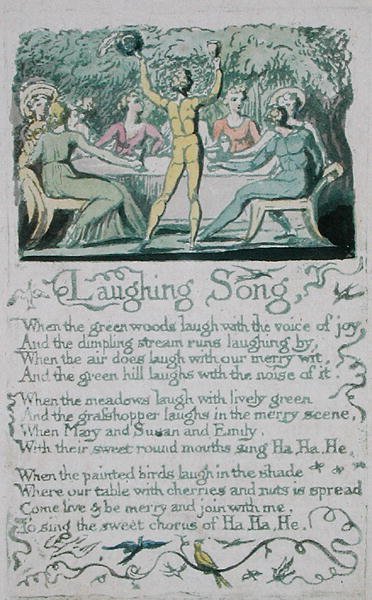 Laughing Song, plate 13 fra Songs of Innocence, 1789 (håndfarget relieff etsing med akvarell) av William Blake