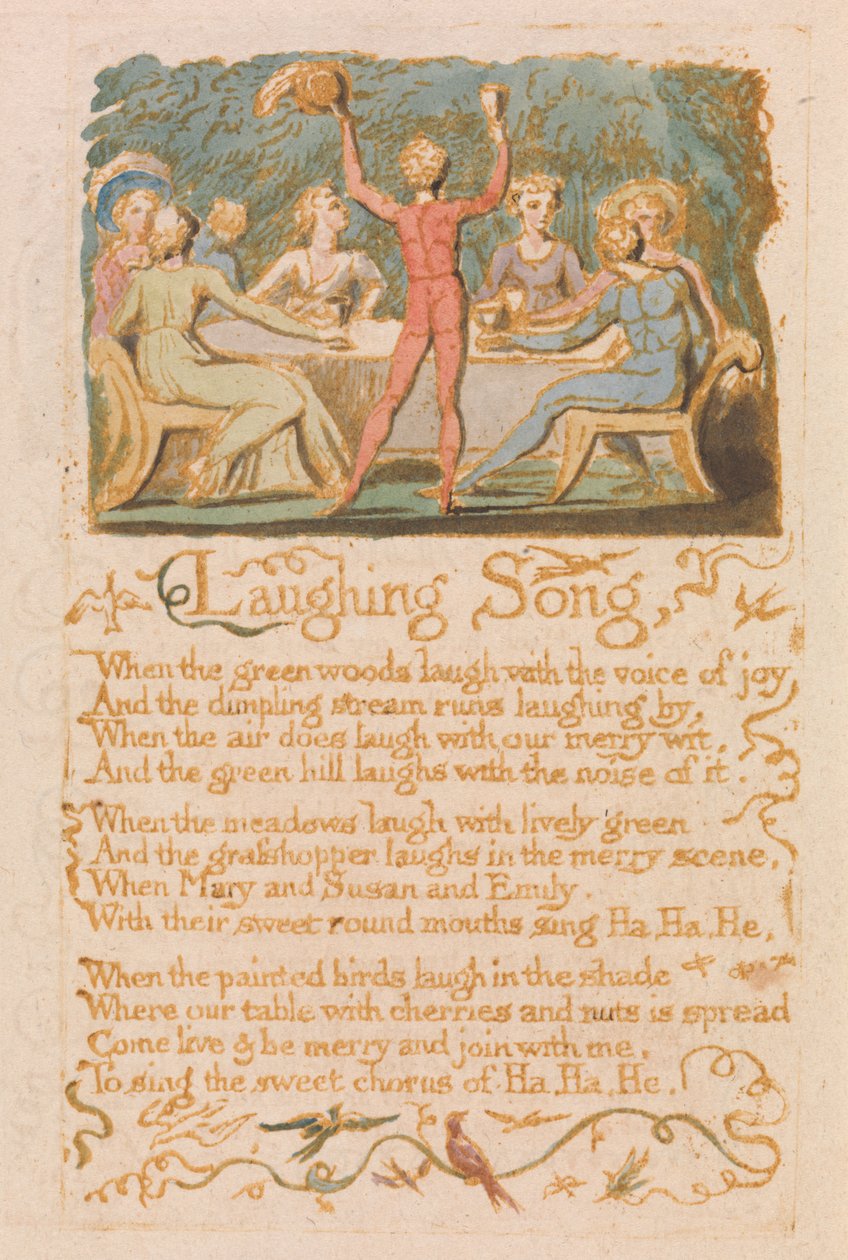 Laughing Song, plate 28 fra Songs of Innocence, 1789 (relieff etsing med wc) av William Blake