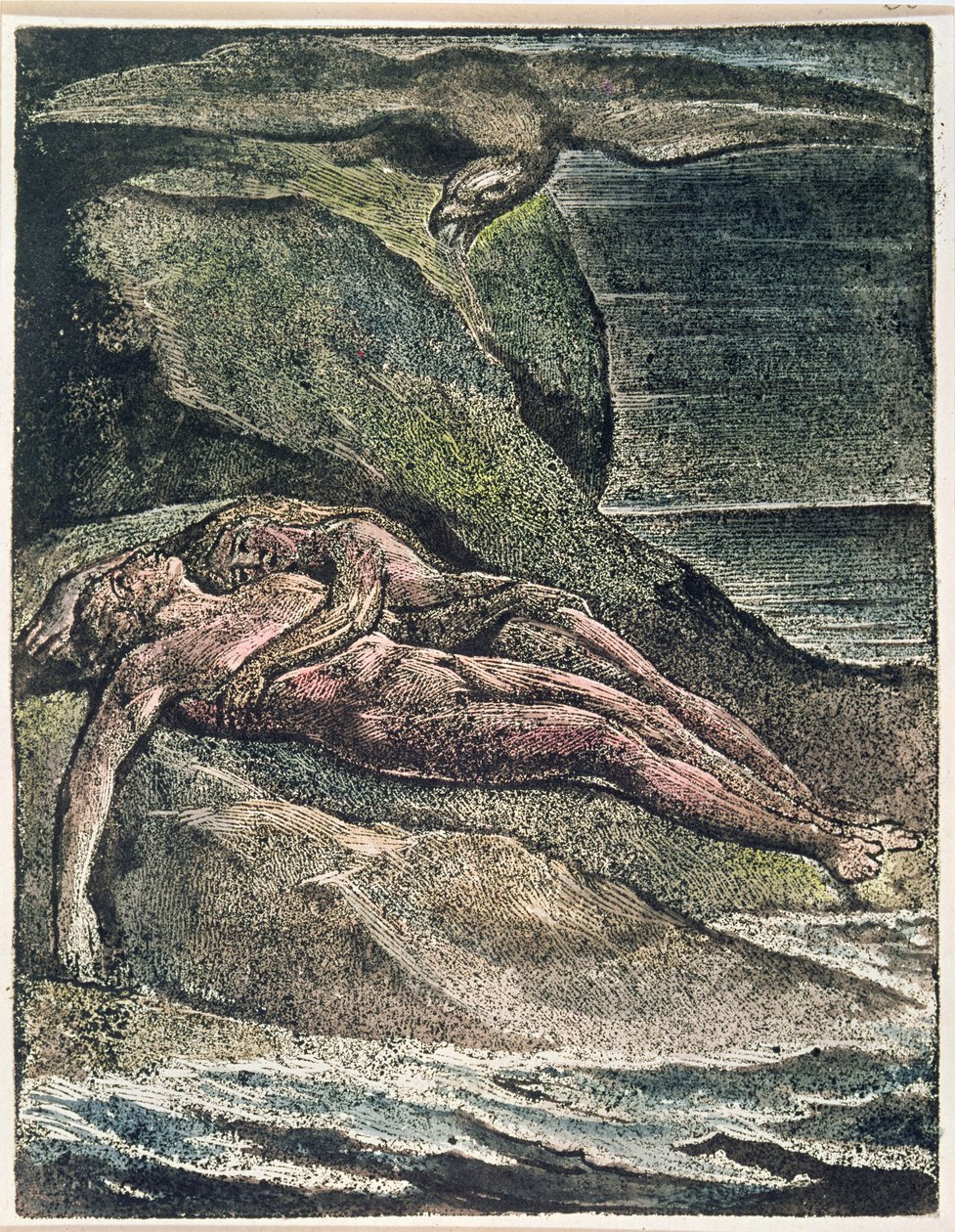 Milton a Poem: Albion on the rock, 1804 (relieffetsing, hvit gravering, wc) av William Blake