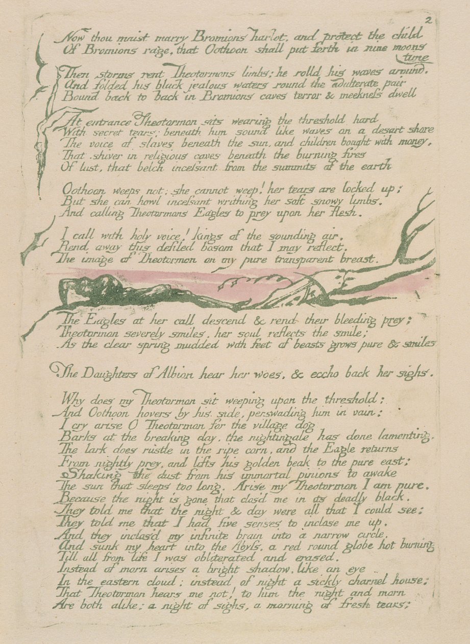 Nå må du gifte deg, plate 4v fra Visions of the Daughters of Albion, 1793 (relieff-etsing trykket i grønt med wc) av William Blake