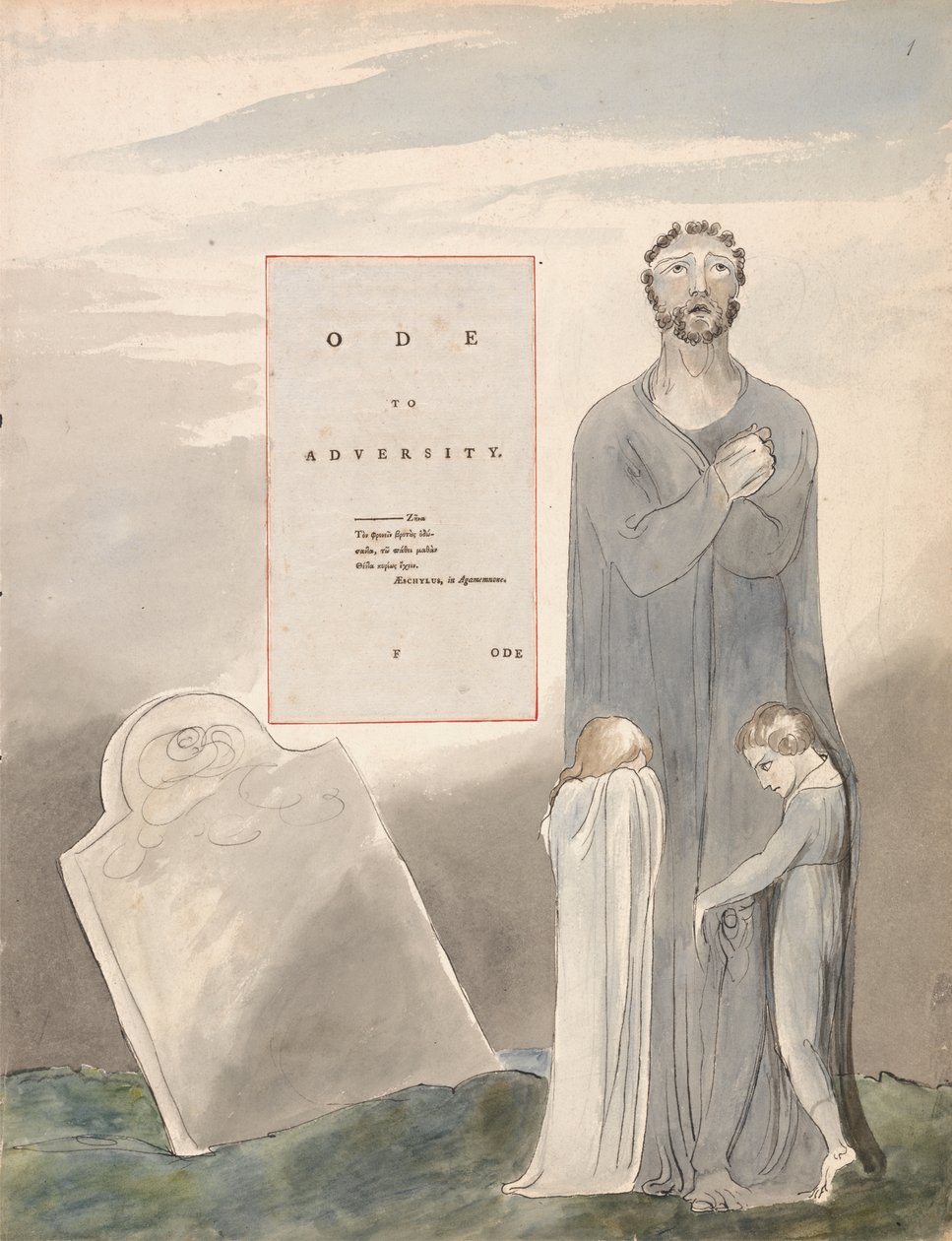 Ode to Adversity, design 35 fra The Poems of Thomas Gray, 1797-98 (wc med penn og svart blekk på papir) av William Blake