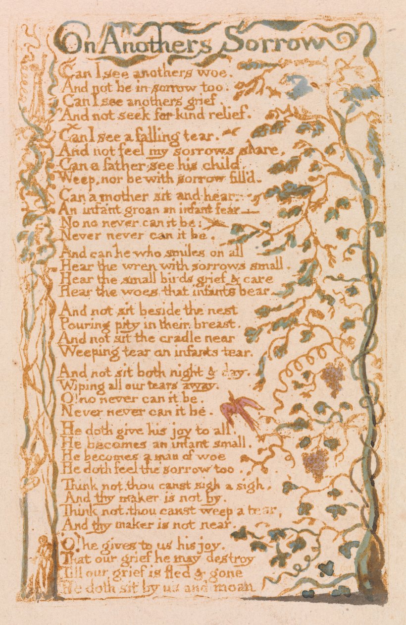 On Anothers Sorrow, plate 24 fra Songs of Innocence, 1789 (relieff etsing med wc) av William Blake