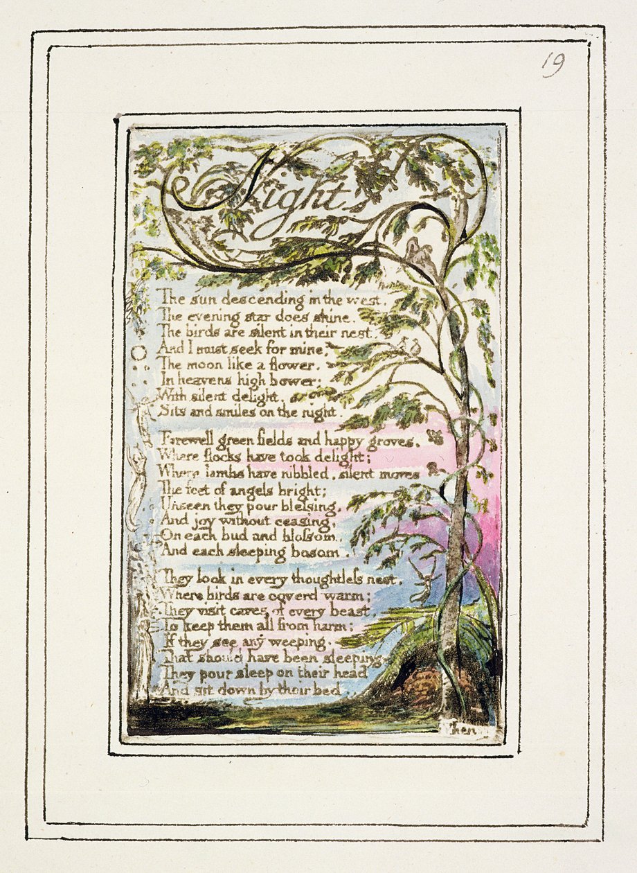 S.124-1950.pt19 Natt: plate 19 fra Songs of Innocence and of Experience (kopi R) c.1802-08 (etsing, blekk og wc) av William Blake