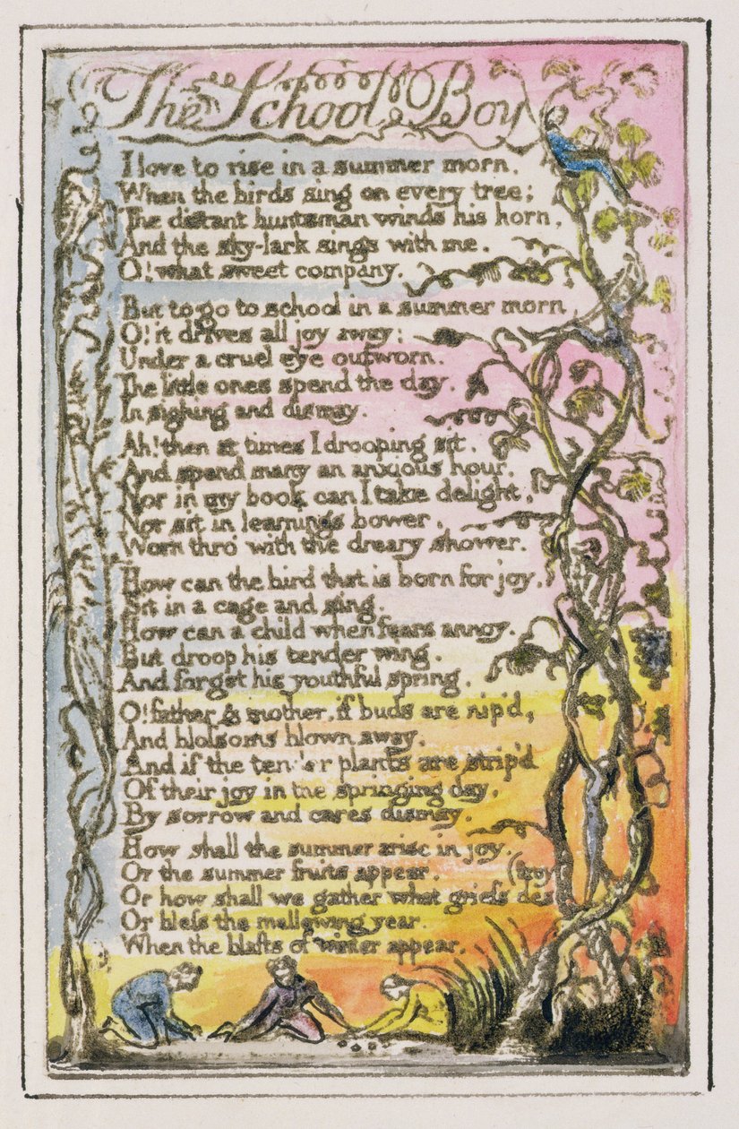 S.124-1950.pt21 Skolegutten: plate 21 fra Songs of Innocence and of Experience (kopi R) c.1802-08 (etsing, blekk og wc) av William Blake